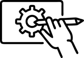 Macro shot of engineers hand sketching gear on transparent screen with copy space vector