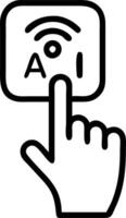 Macro shot of finger pressing AI voice assistant button on a smart device vector