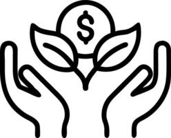 Macro shot of eco coin with leaf symbol in hands representing green wealth vector