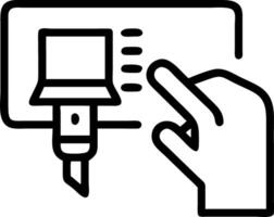 Macro shot of engineers hand programming CNC machine via touchscreen with copy space vector