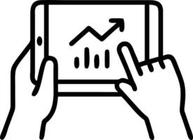 Macro shot of hands using a tablet to manage sustainable investments with green data charts vector