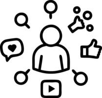 Marketer surrounded by floating social media icons with abstract bokeh background ample copy space. vector