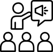 Marketer presenting social media campaign in a glossy auditorium with copy space vector