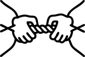 Macro image of hands tying a knot with rope copy space on side. vector