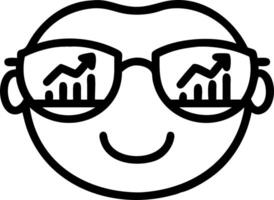 Macro of smiling businessman face with charts reflected in glasses vector