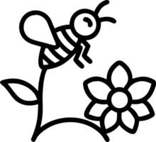 Macro of honeybee pollinating a flower in a field vector