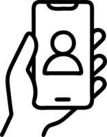 Macro Portrait of Community Manager Hand Holding Smartphone with Social Media App vector