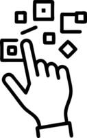 Macro image of hand swiping through a holographic screen with digital icons vector