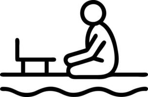 Person sitting on dock overlooking calm lake with soft light vector