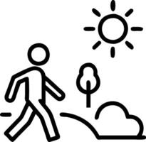 Person walking through lush forest path with sunlight filtering and copy space vector
