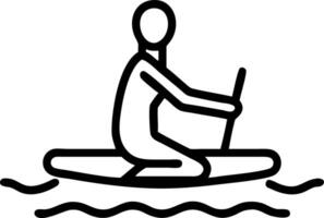 Person practicing yoga on paddleboard in calm water with copy space vector