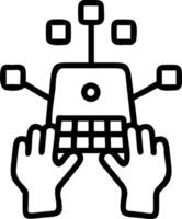 Person typing on a transparent keyboard with floating digital elements vector