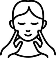 Person doing face yoga on plain background copy space on left vector