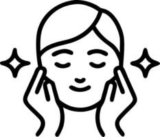 Person doing facial exercise on glossy background copy space on left vector