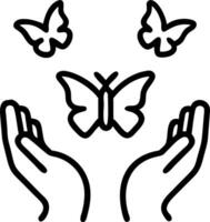 Hands releasing digital butterflies over an abstract background with soft bokeh effects vector