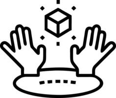 Hands touching a floating digital hologram with abstract shapes and bokeh lights vector