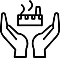 Hands holding a glowing factory model with bokeh background vector