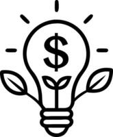 Light bulb with dollar sign filament and green leaf background and copy space vector