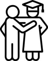 Graduate hugging friends after ceremony in outdoor setting copy space on left vector