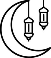 Glossy background with crescent moon and lanterns hanging copy space on the side vector