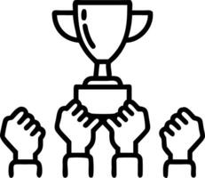 Glossy background of group hands lifting a trophy copy space on side vector