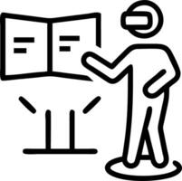 Futuristic marketer interacting with holographic displays in modern office copy space available vector