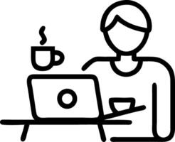 Freelancer working on digital marketing projects in a plain cafe setting with copy space vector