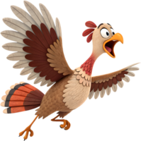 Colorful turkey cartoon with playful and delightful pose. . png