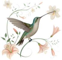 Vibrant Hummingbird Clipart With Botanical Elements And Floral Elegance. . png