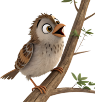 Cute Animated Sparrow Bird Displaying Over-Expressive Emotions. . png