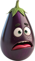 Cartoon eggplant with joyful, over-the-top animated expressions. . png
