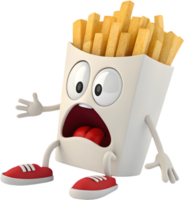 Joyful animated French fries with exaggerated emotions and design. . png