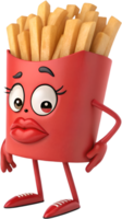 Fun and cute animated French fries character with expression. . png