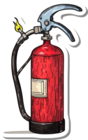 A red fire extinguisher with a flame and handle png