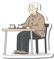 Elderly Man Enjoying Coffee at a Small Table png