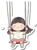 Happy little girl swinging joyfully on a playground swing png