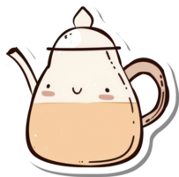 A happy cartoon teapot holds a warm beverage png