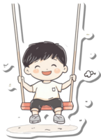 Happy Boy Swinging On Playground Swing Set png