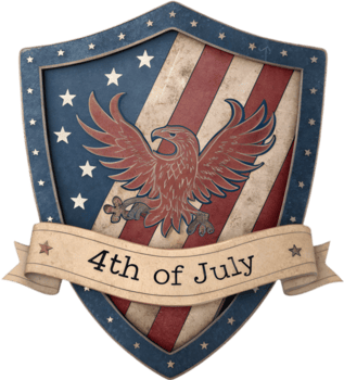 emblema celebrando americano libertad en el 4to de julio. . png