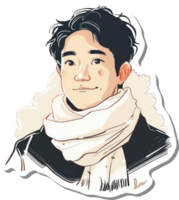 A stylized portrait of a young man wearing a scarf png