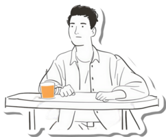 Man sits at table drinking orange juice png