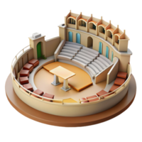 3D Model of an Ancient Amphitheater Architectural Design, Stone Seats, Stage, Circular Structure, Elevated View png