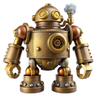 Steampunk Robot 3D Render Illustration Gold and Copper Mechanical Automaton png