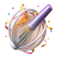 Whimsical 3D Render of a Whisk and Colorful Confetti png