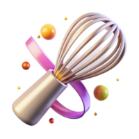 3D Render of a Whisk with Pink Ribbon and Colorful Spheres png