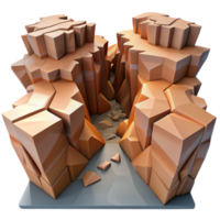 Low Poly Canyon 3D Model Render - Game Asset, Geometric Landscape, Abstract Background, Digital Art, Orange Rock Formation, Desert Scene, Virtual World, Stylized Canyon, Stone Texture, 3D Illustration png