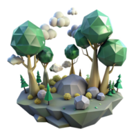 Low Poly 3D Render of a Floating Island Forest Scene png