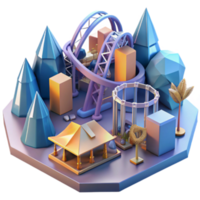 Whimsical 3D Render of an Amusement Park png