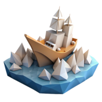 Low Poly 3D Model of a Sailboat Navigating Icebergs png