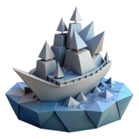 Low Poly 3D Model of a Ship on Icebergs A Geometric Illustration png